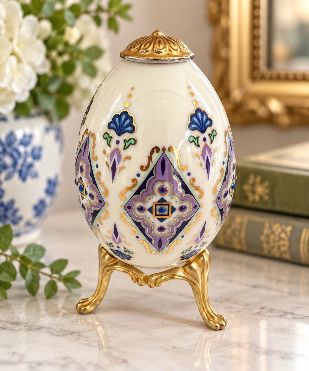 Lenox China Treasures 1994 Porcelain Decorative Egg Gold Stand Made in USA